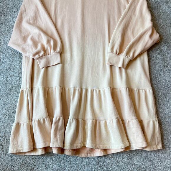Free People Sweatshirt Dress Sunny Side Tiered Ruffle Ombre Blush Ivory (Sz XL) - Picture 11 of 12
